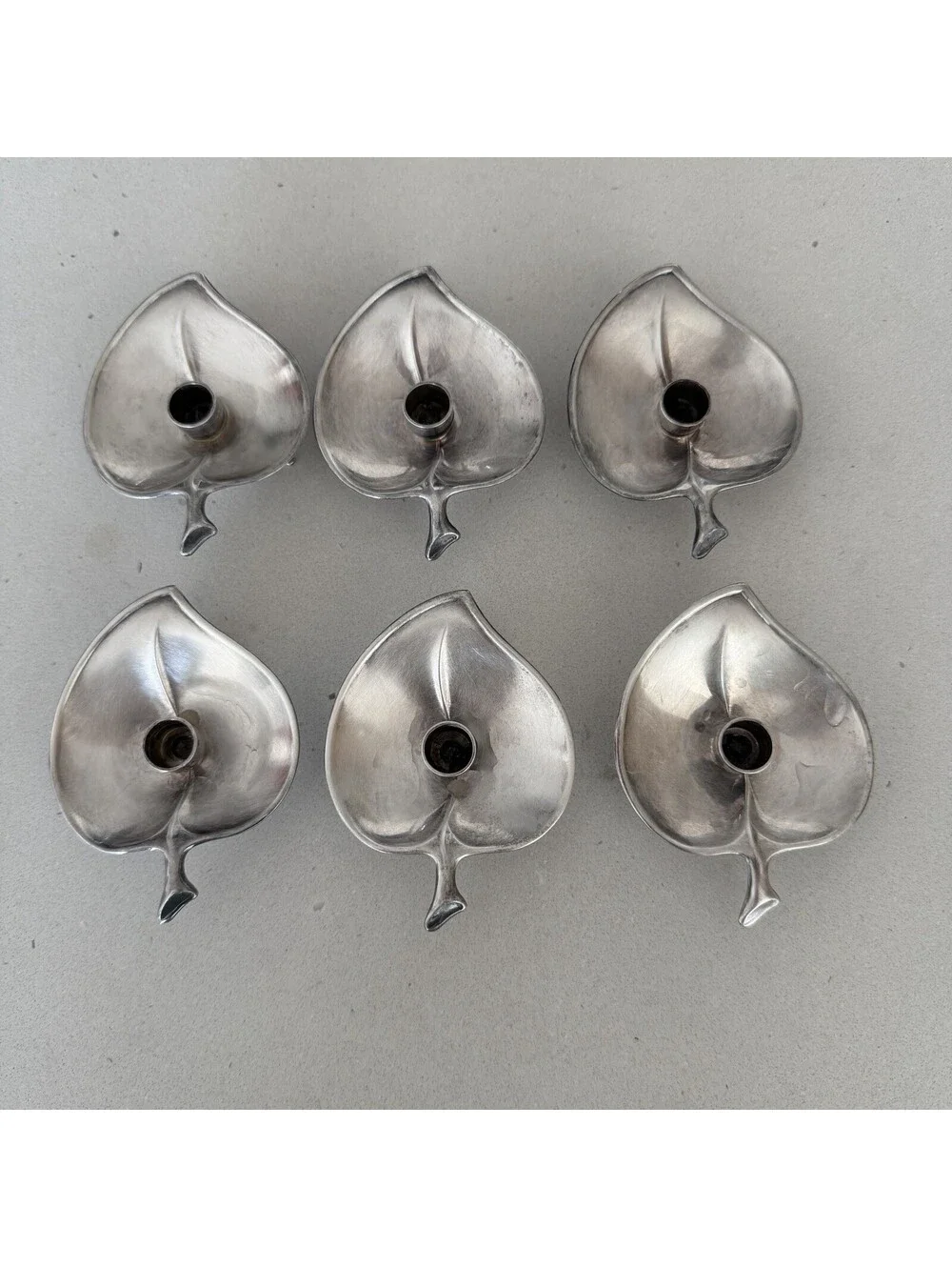 Vintage Prima HGP Denmark Silver Leaf Candle Holders Set of 6 Mid Century Modern